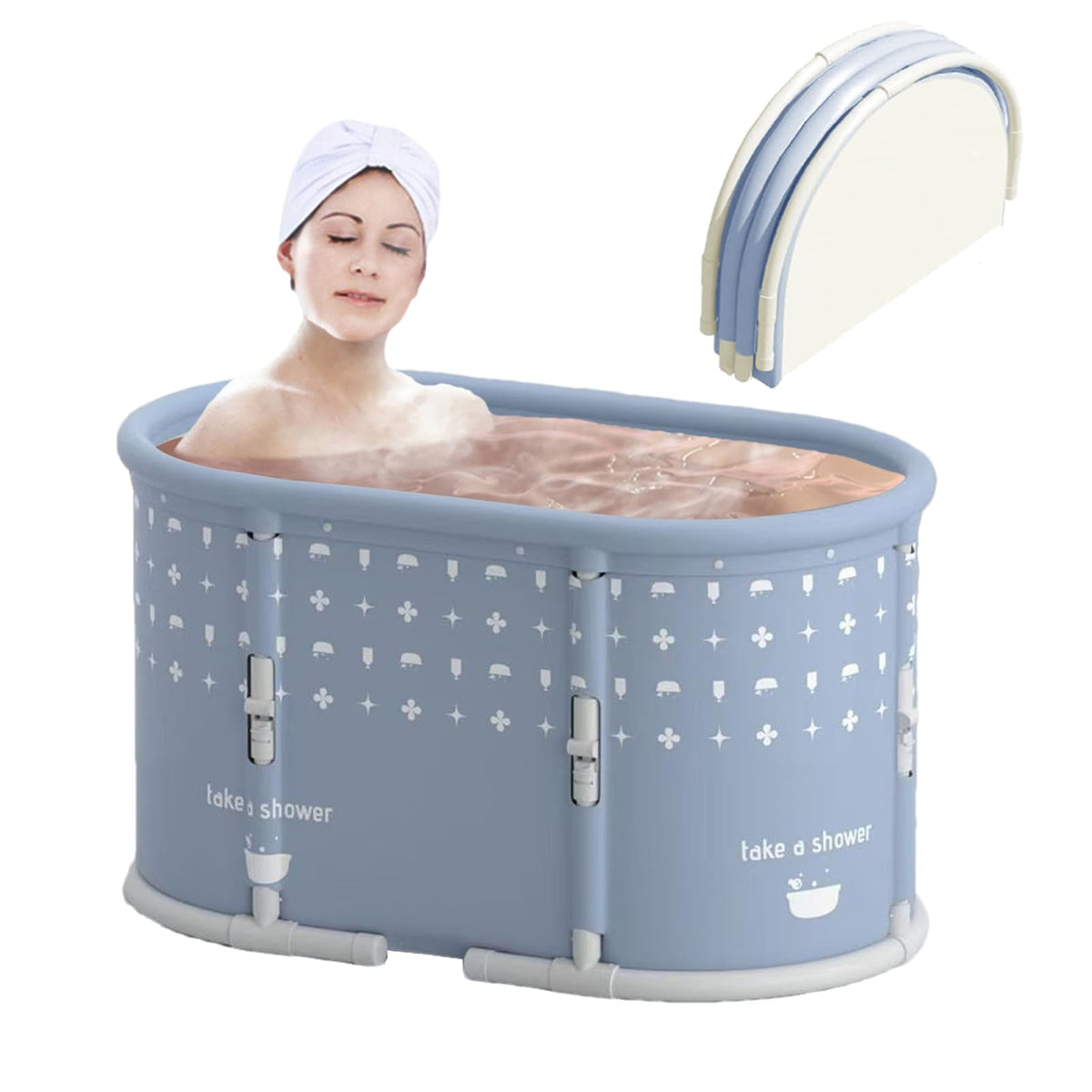 Portable Bath Tub No Installation, Foldable Bathtub for Adults, Separate Hot SPA Tub for Shower Stall, Non-Inflatable Ice Folding Bathubs, Family Soaking Baths (Gray, 37.4×21.6×21.6 inch)