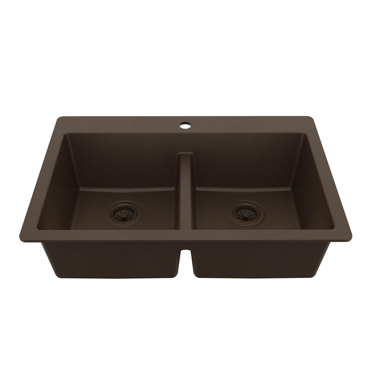 Karran 33" Brown Quartz Composite Double Bowl Kitchen Sink – Top Mount Drop-In 50/50 Low Divider, 80% Natural Quartz, 535°F Heat Resistant, Sound Dampening, Granite Composite, QT-810