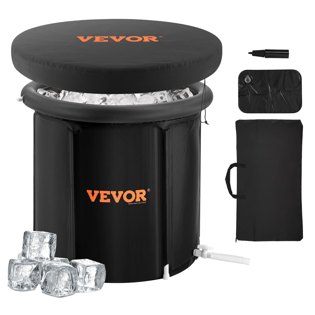 VEVOR Ice Bath Tub, Cold Water Therapy Plunge Tub for Athletes, Portable Outdoor Ice Barrel Plunge Pool for Recovery, 90 Gal Inflatable Folding Bathtub with Cover, Home Ice Pod for Adult, 32"Lx30"H