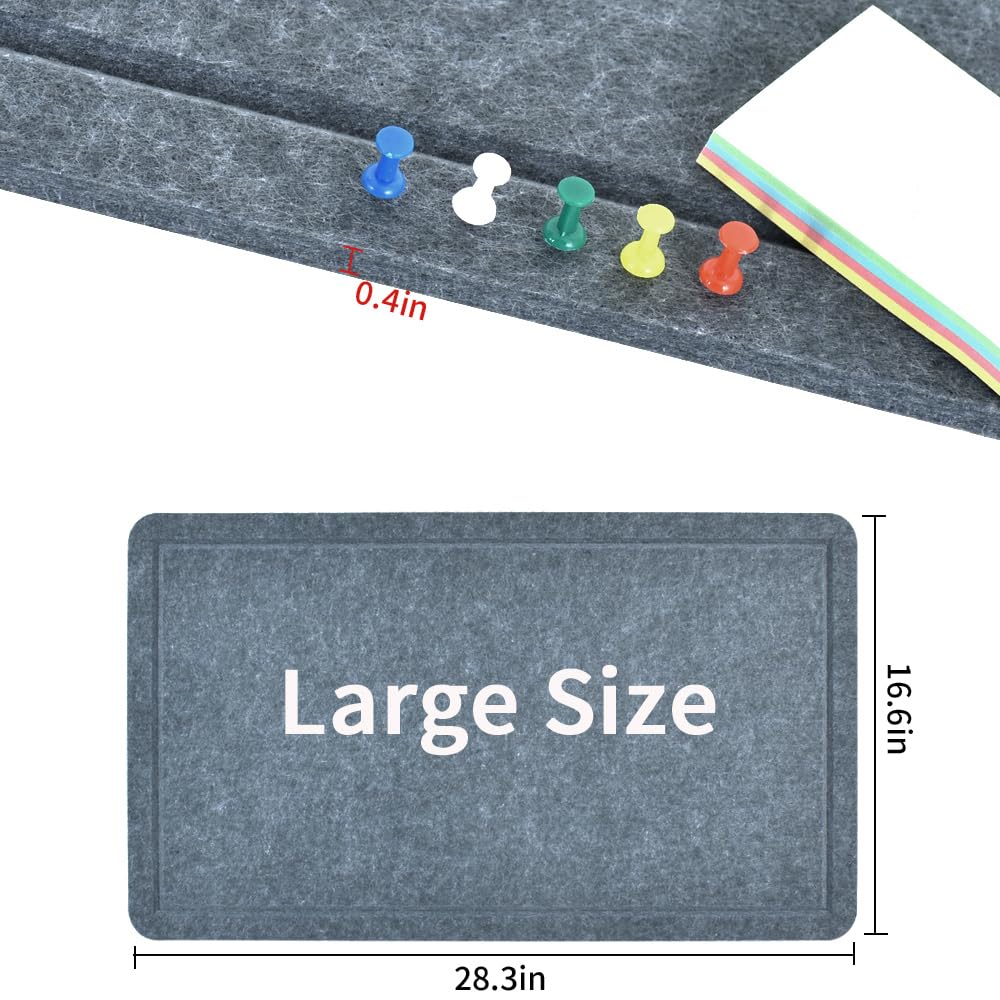 Vuzvuv Dark Grey 28"x16" Large Cork Board with 50 Push Pins & Sticky Notes, Self-Adhesive Bulletin Board for Wall, Felt Pin Vision Board for Paste Notes,Schedules Offices Home