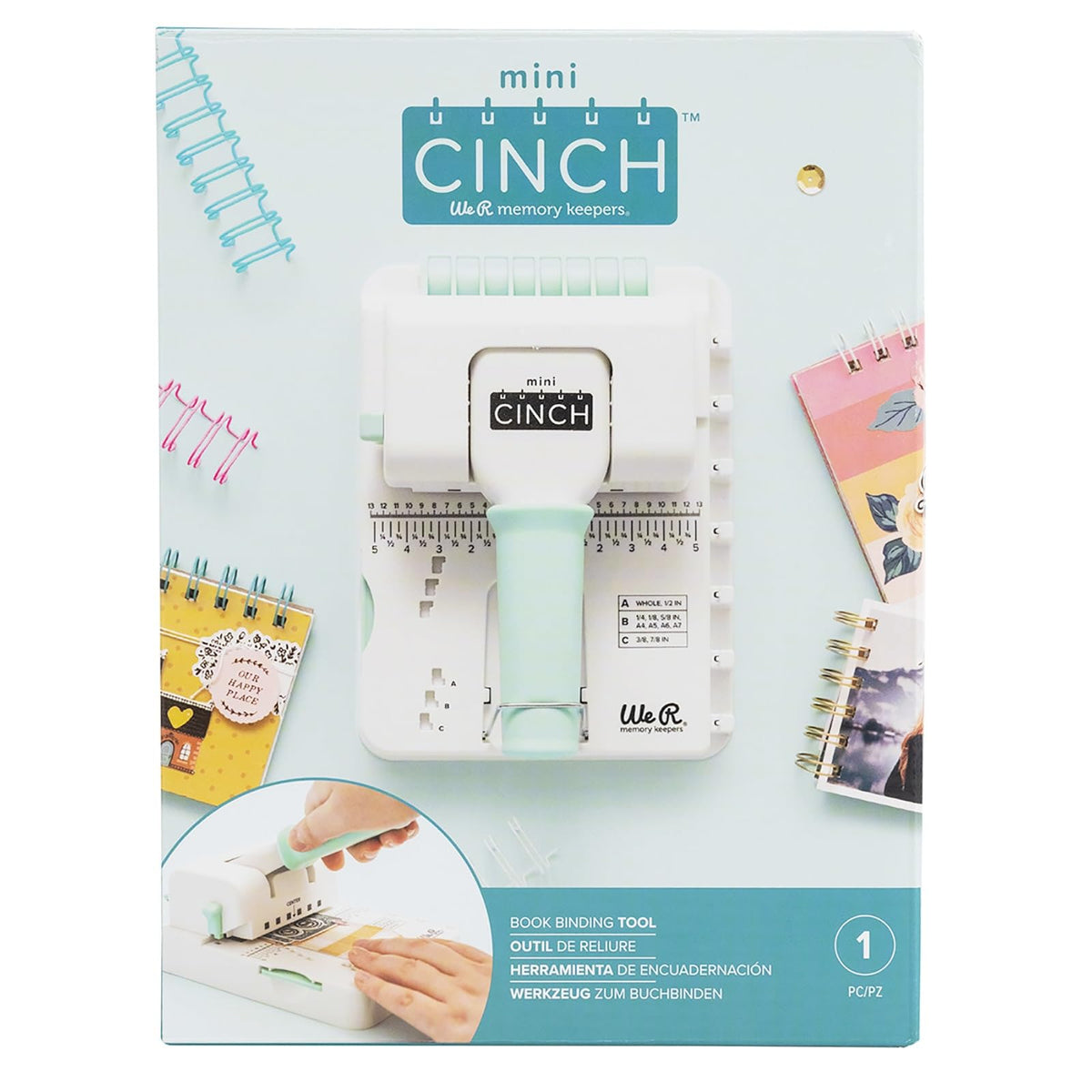 We R Memory Keepers Mini Cinch Bookbinding Machine - Small Craft Tool Compatible with Wire or Spiral Coils - Make Professional Books, Notebooks, Calendars, and Journals