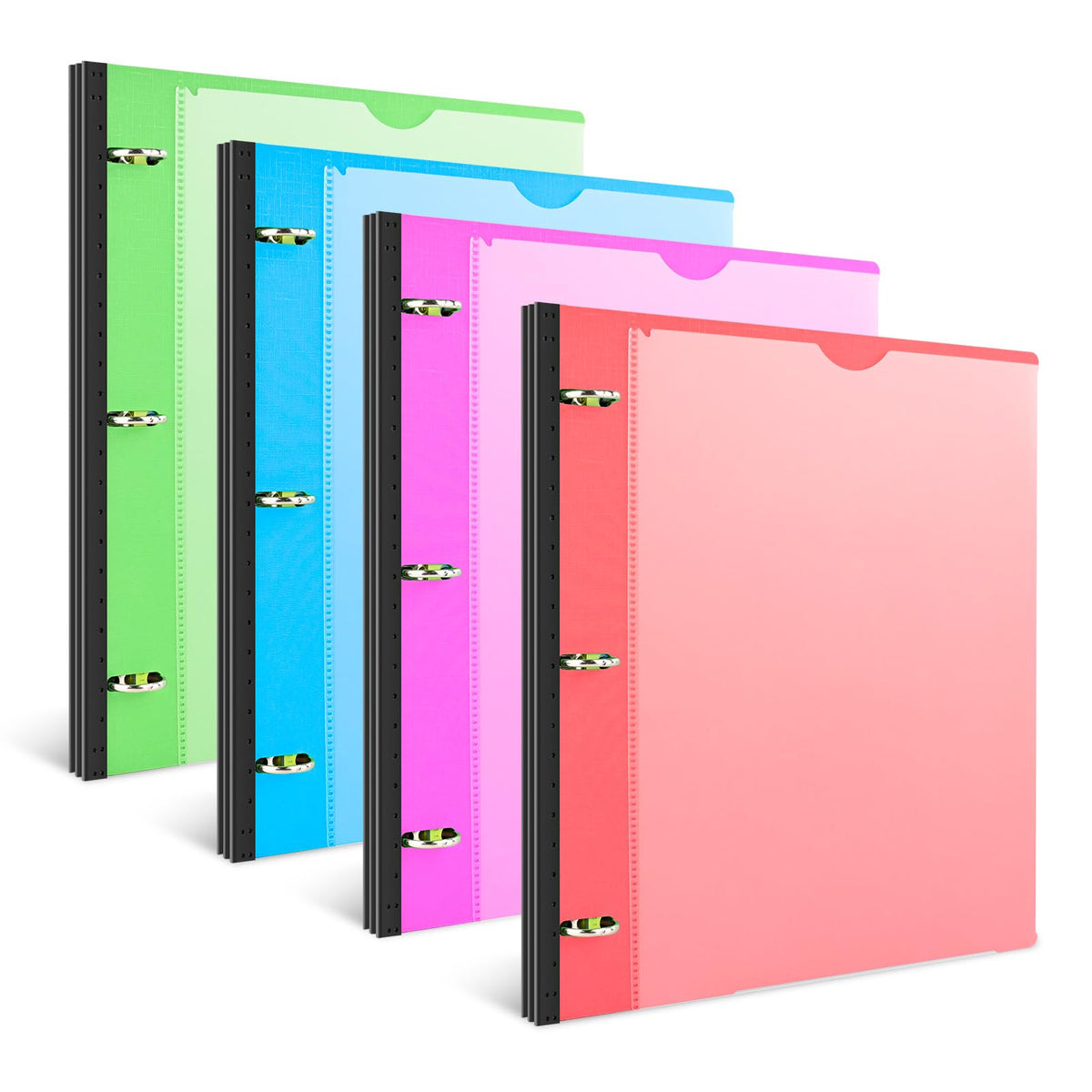 INFUN Telescoping 3 Ring Binder - 4PCS, Flexible Round Binder with Customizable Front Cover and Clear Catalog Pocket, Holds 8.5x11 inch Paper