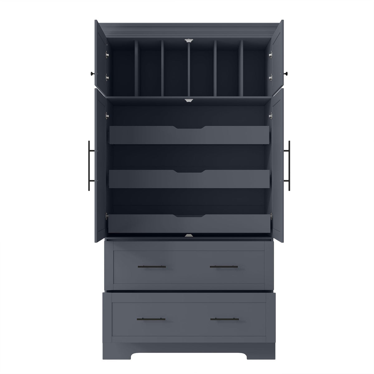 Merax 72.6" Farmhouse Kitchen Pantry Cabinet with Pull-Out Trays & Drawers, Freestanding Pantry with Cake Pan Storage, 4-Door Shaker Style Storage Cabinet, 40" L x 18" W, Grey