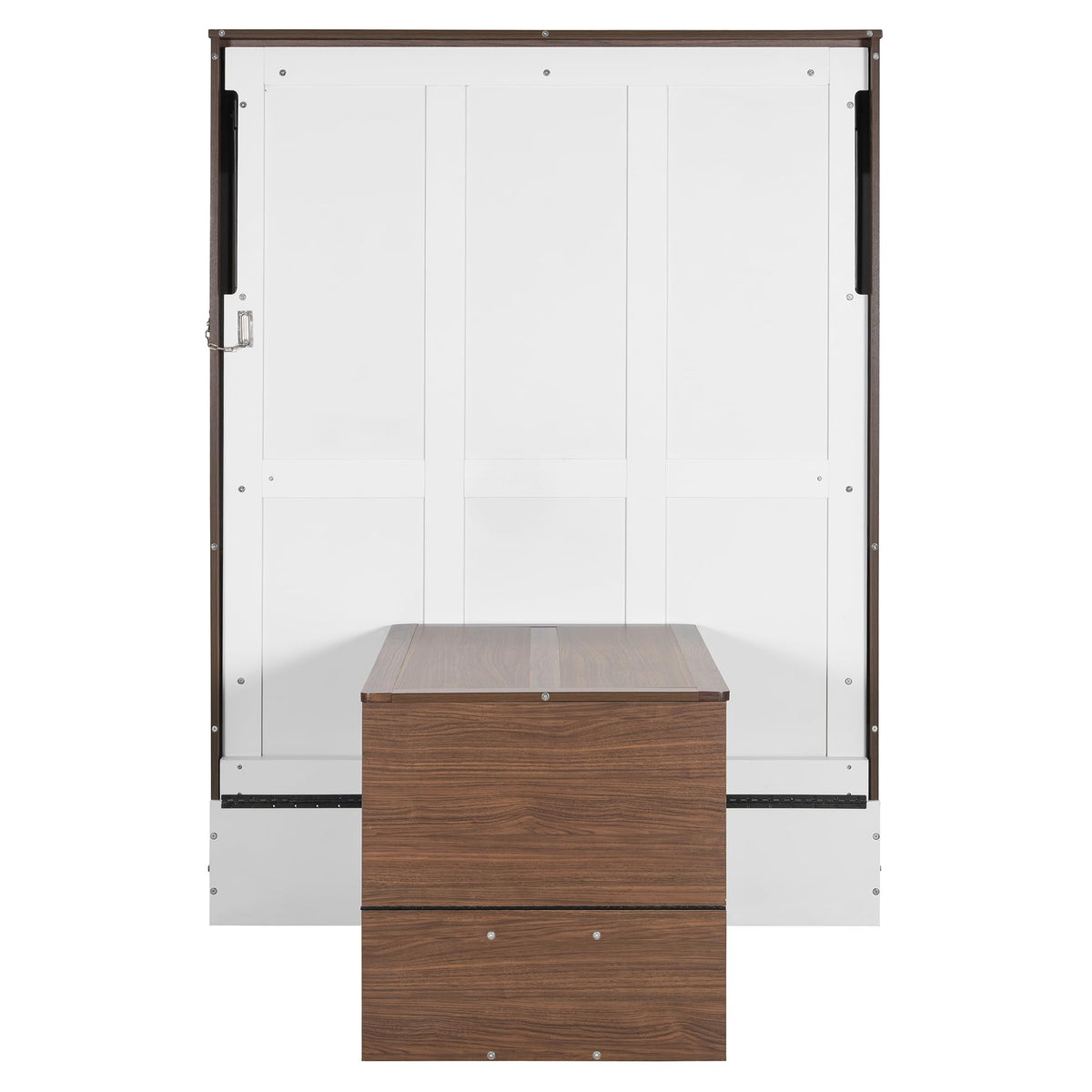 Merax Full Size Murphy Bed with Foldable Desk,Space Saving Wall Bed,Solid Wood Foldable Hidden Platform Bedframe for Home,Bedroom,Office,Small Room,Apartment,Walnut+White