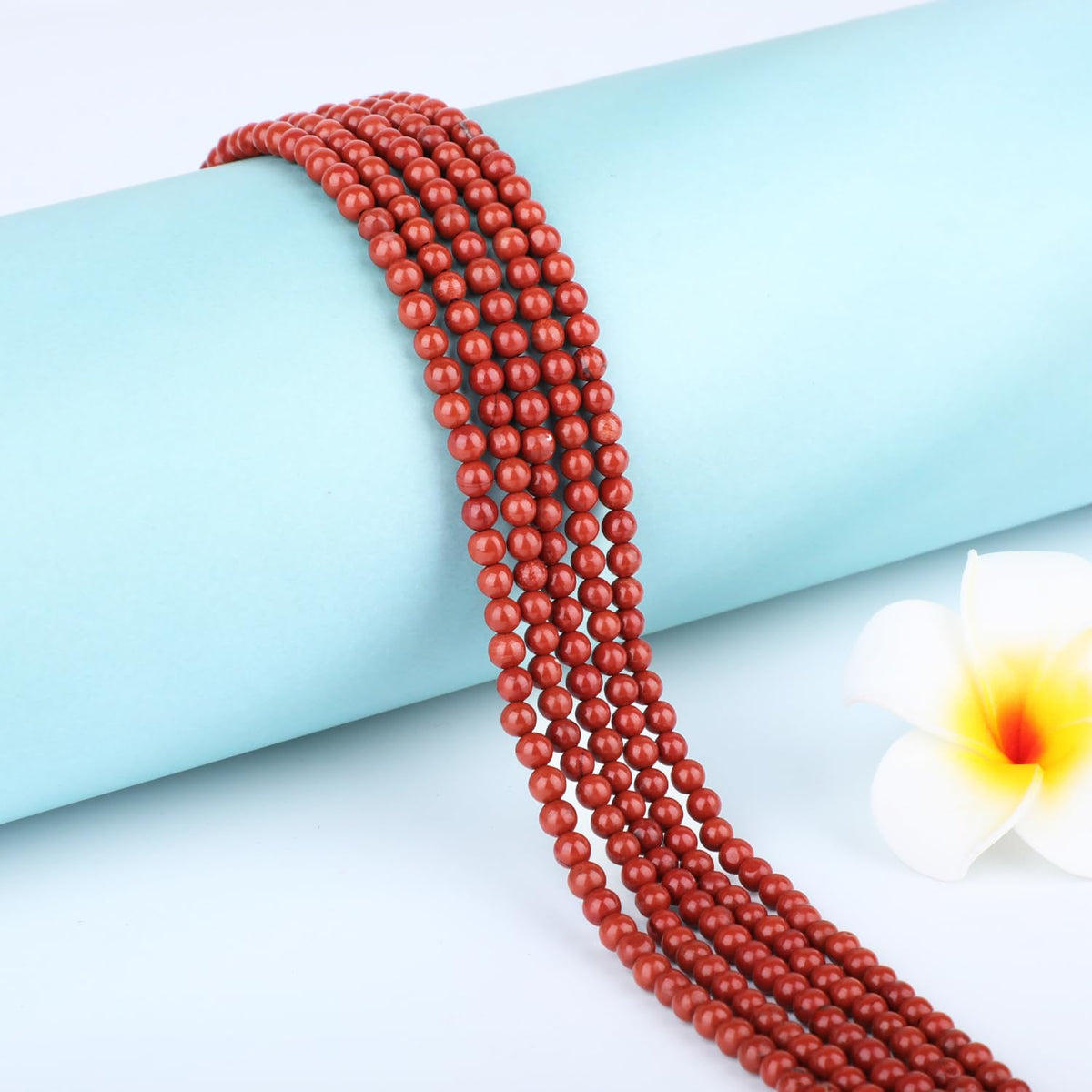 CMBYN Natural Stone Beads Round Genuine Real Stone Beading Strand Loose Gemstones DIY Smooth Bead for Bracelet Necklace Earrings Jewelry Making (Red Jasper, 4mm 90 Pieces)