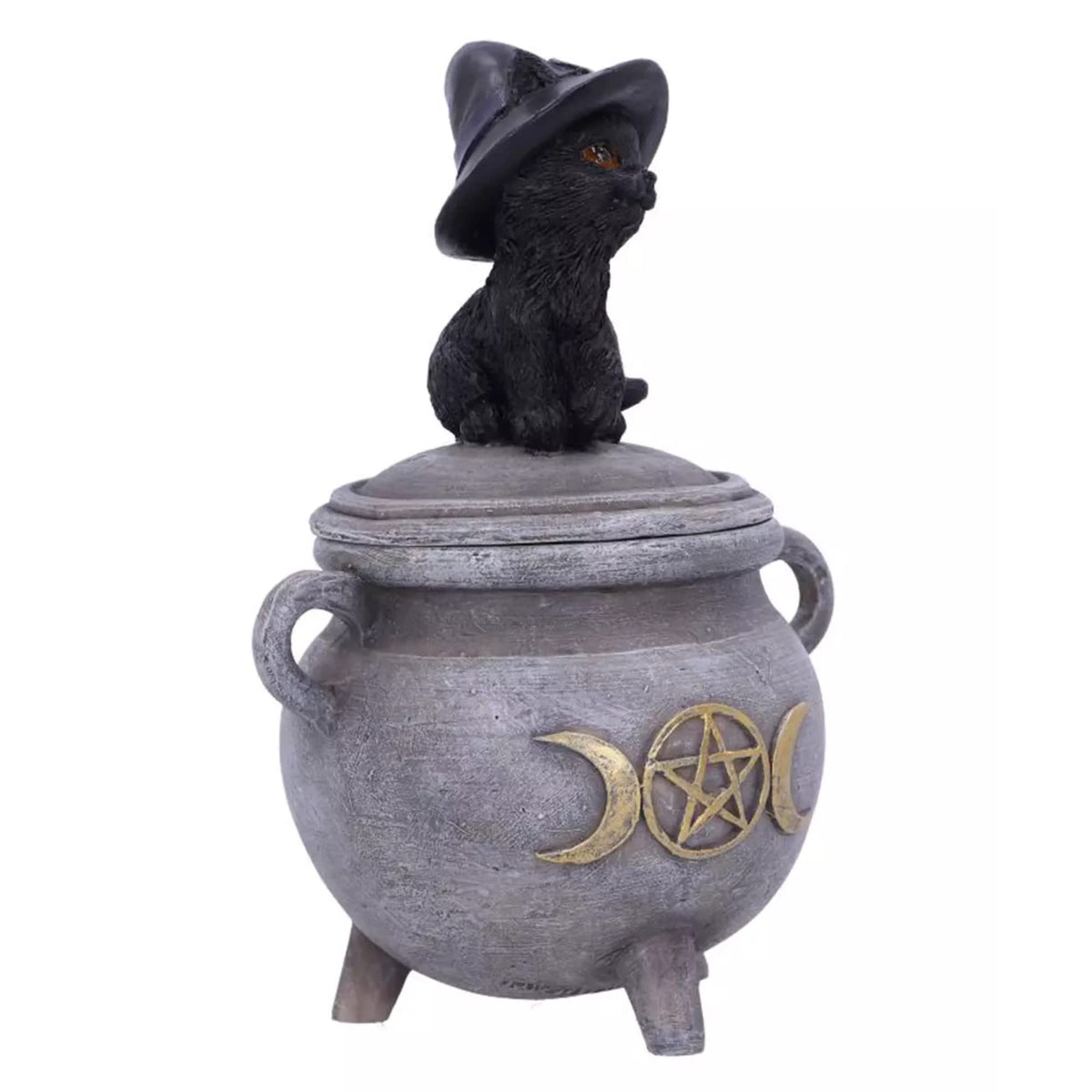 Pacific Giftware Black Cat with Witch Hat Sitting on Cauldron Box, Polyresin Jewelry or Coin Holder, 3.93 Inches x 3.14 Inches x 5.5 Inches
