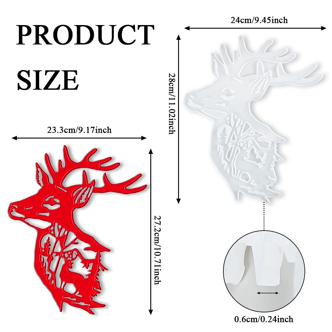 Deer Wall Hanging Resin Silicone Mold, Deer Antlers Epoxy Casting Mold for Wall Decor, DIY Christmas Elk Door Art Home Party Unique Decoration
