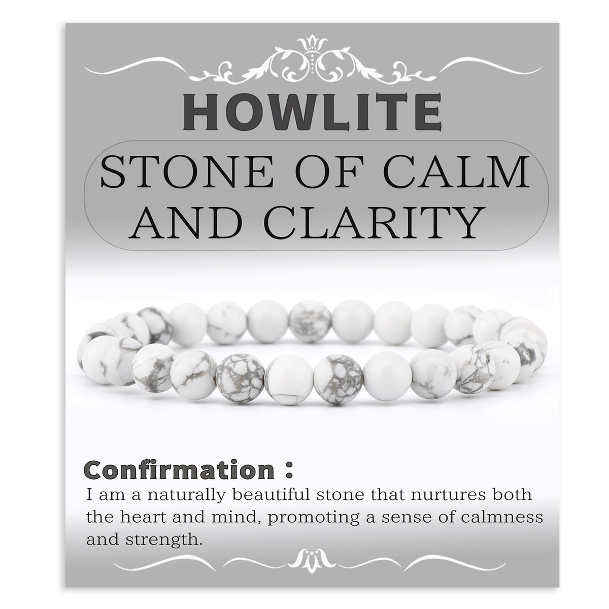 Bymitel 6mm Howlite - Handmade Reiki Gemstone Stretch Bracelet, Natural Beauty & Spiritual Essence, Crystal Healing for Unisex Adults