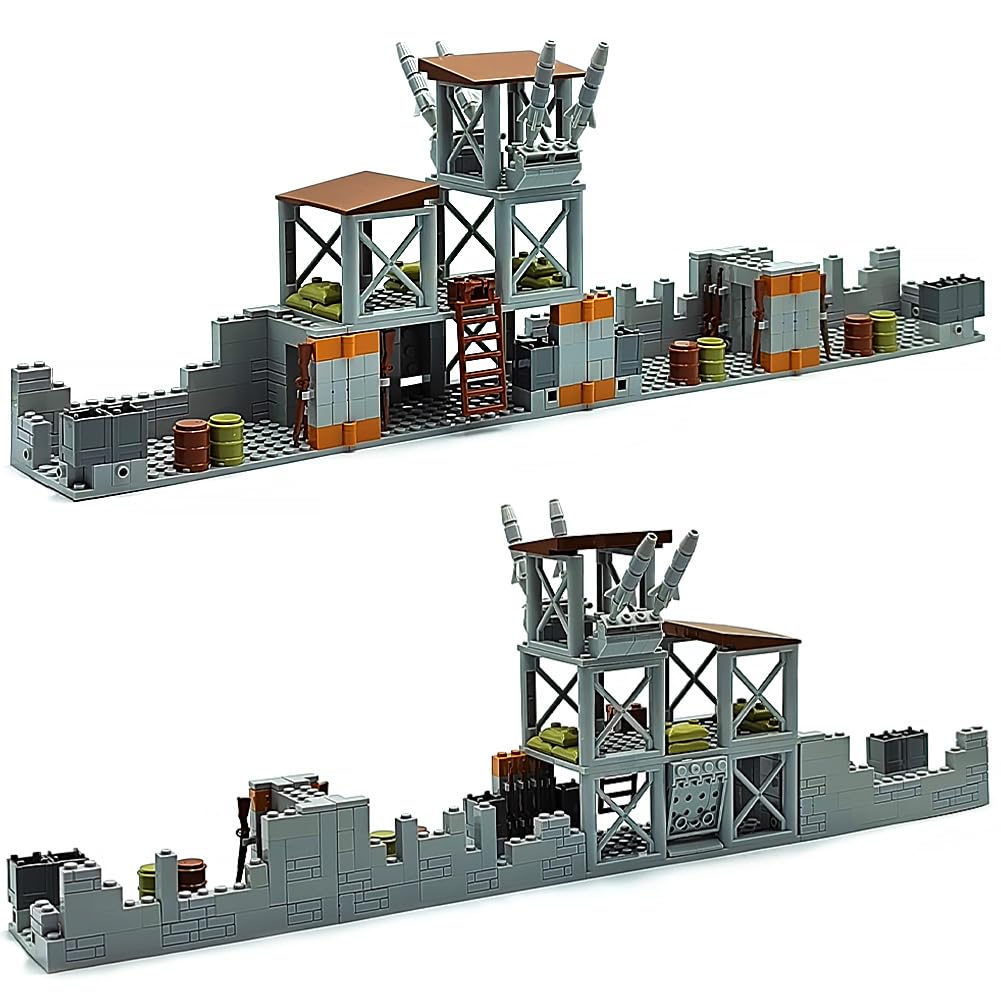 ZHX Military Base Building Brick Set for Army Minifigure War Accessories, Defence Base Guard Tower Guns Weapons Building Block Toy for Kids 8 10 12 14 Years