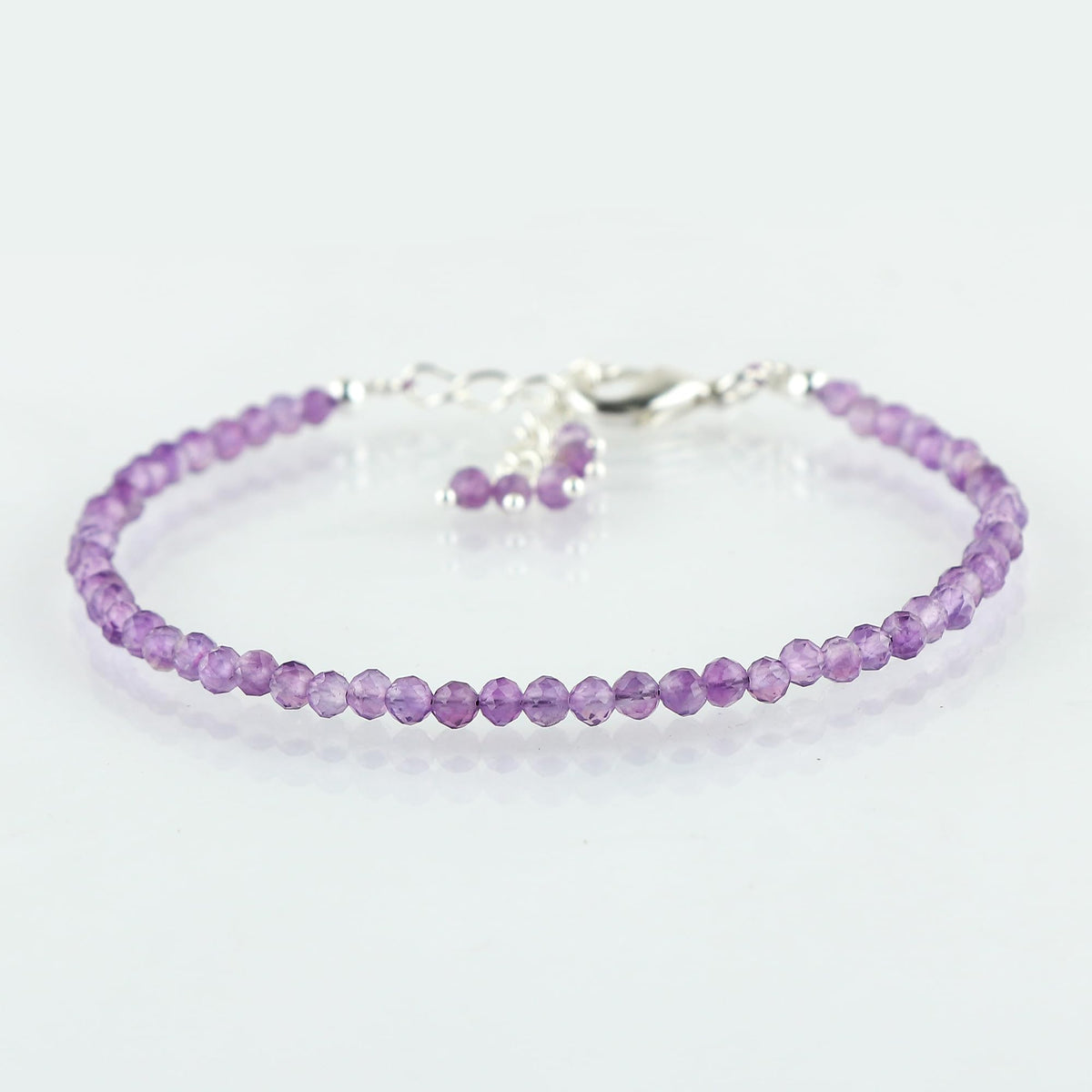 CRYSTALINES Natural Amethyst Gemstone Bracelets, Faceted Beads Stones, Handmade Boho Hypoallergenic Jewelry for Women, Healing Crystals, Adjustable Silver Plated 7+1inch February Birthday Gift