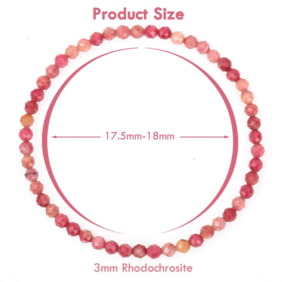 BONNY BOXX Natural Genuine Gemstone Faceted Round Beads Bracelet, 3mm Adjustable Stretchy Tiny Faceted Rhodochrosite, Healing Crystal Reiki Chakra Dainty Jewelry Fashion Gifts
