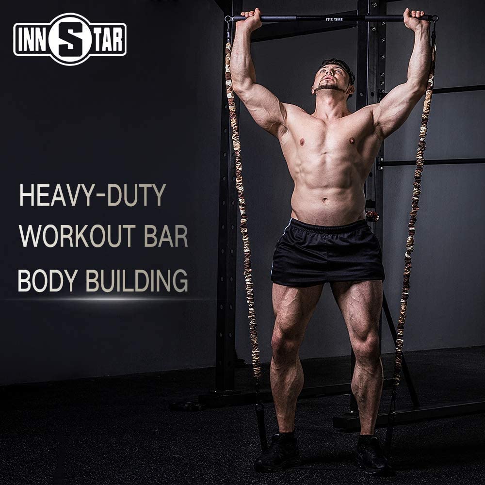 INNSTAR Home Gym workout bar 38" Black Max Load 800lb for Resistance Bands Body Exercise Power Lifting Fitness Training Bar (Black-38'')