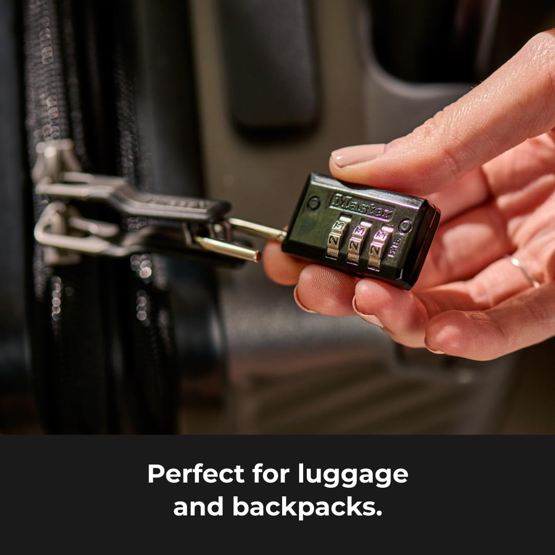 Master Lock Black Combination Padlock, Indoor Gym Locker Lock with Customizable 3-Digit Code for Luggage, Backpacks, Cabinets, 647D