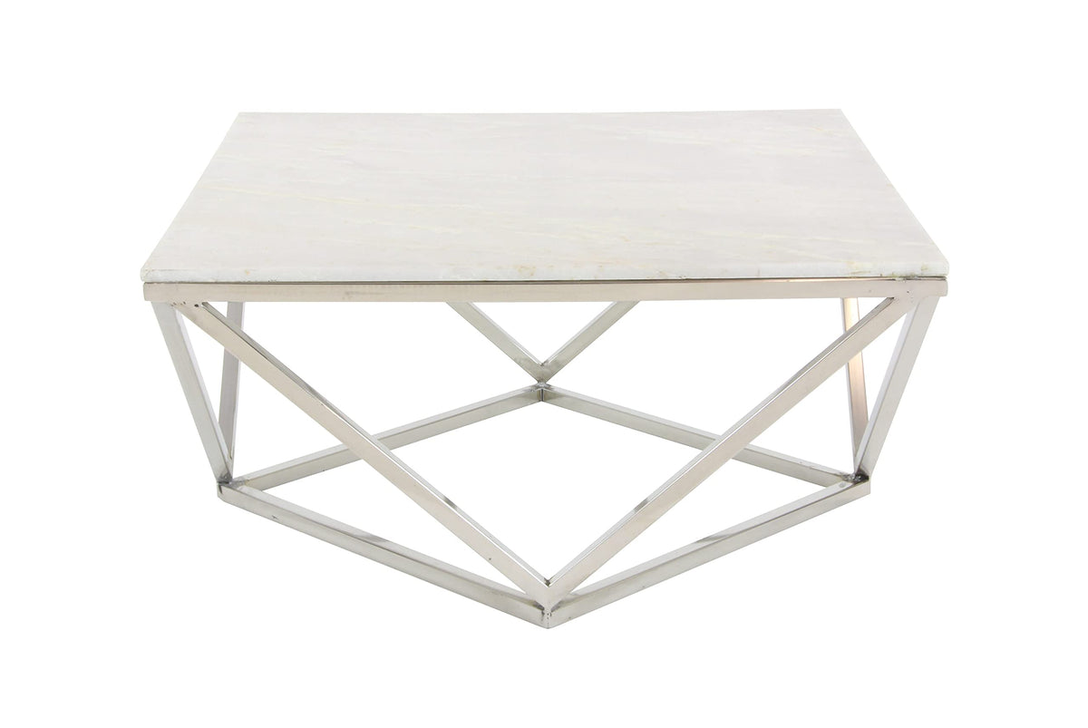 Deco 79 Ceramic Accent Table with Marble Top, 29" x 29" x 18", White