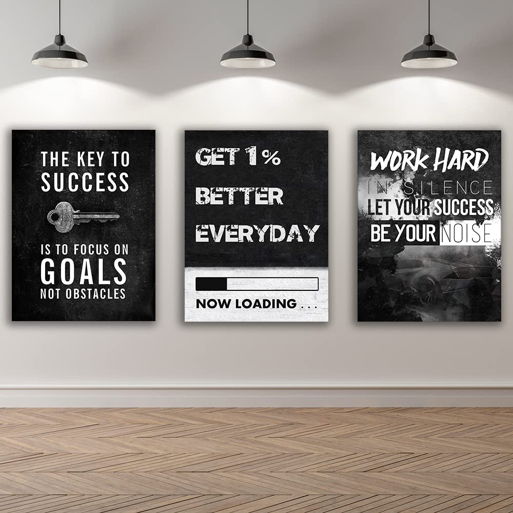 Yetaryy Motivational Poster Inspirational Wall Art 3 Pieces Canvas Painting Lion Artwork for Living Room Office Modern Home Decor Prints Pictures Wall Decor Framed Ready to Hang [36''Wx 16''H]