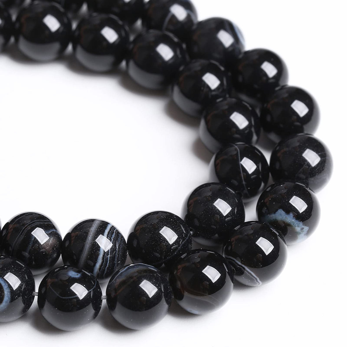 8mm 45PCS Natural Stone Black Agate Stripe Onyx Semi Precious Loose Beads for Jewelry Making DIY Bracelet