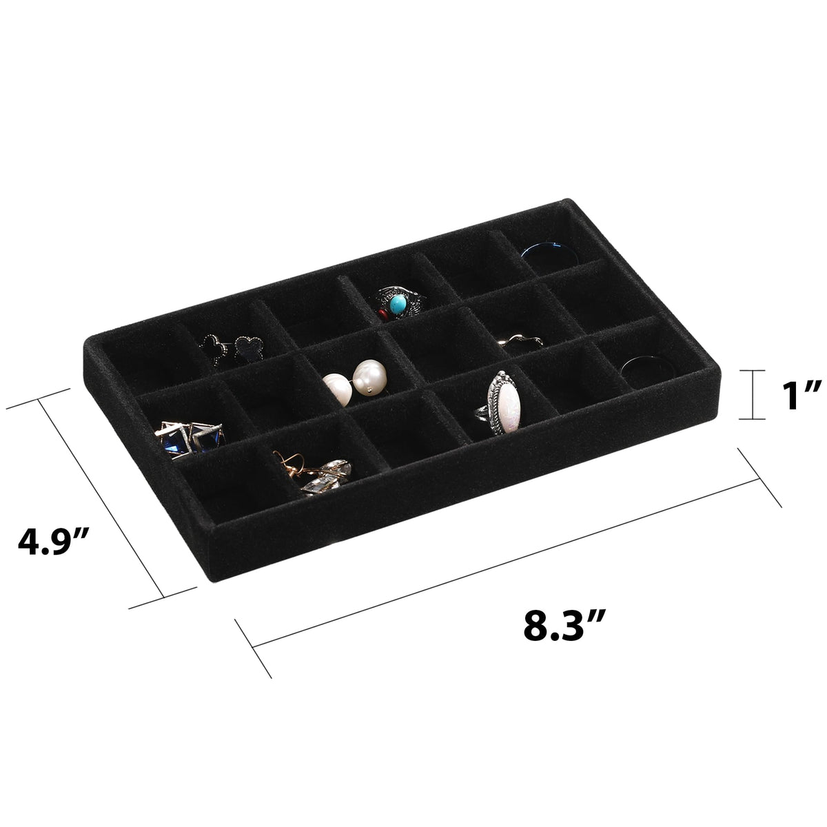 Frebeauty Jewelry Organizer Tray,Stackable Velvet Jewelry Trays,Drawer Inserts Earring Organizer For Women Jewelry Storage Display Case for Rings Stud Necklaces,Set of 4(Black)