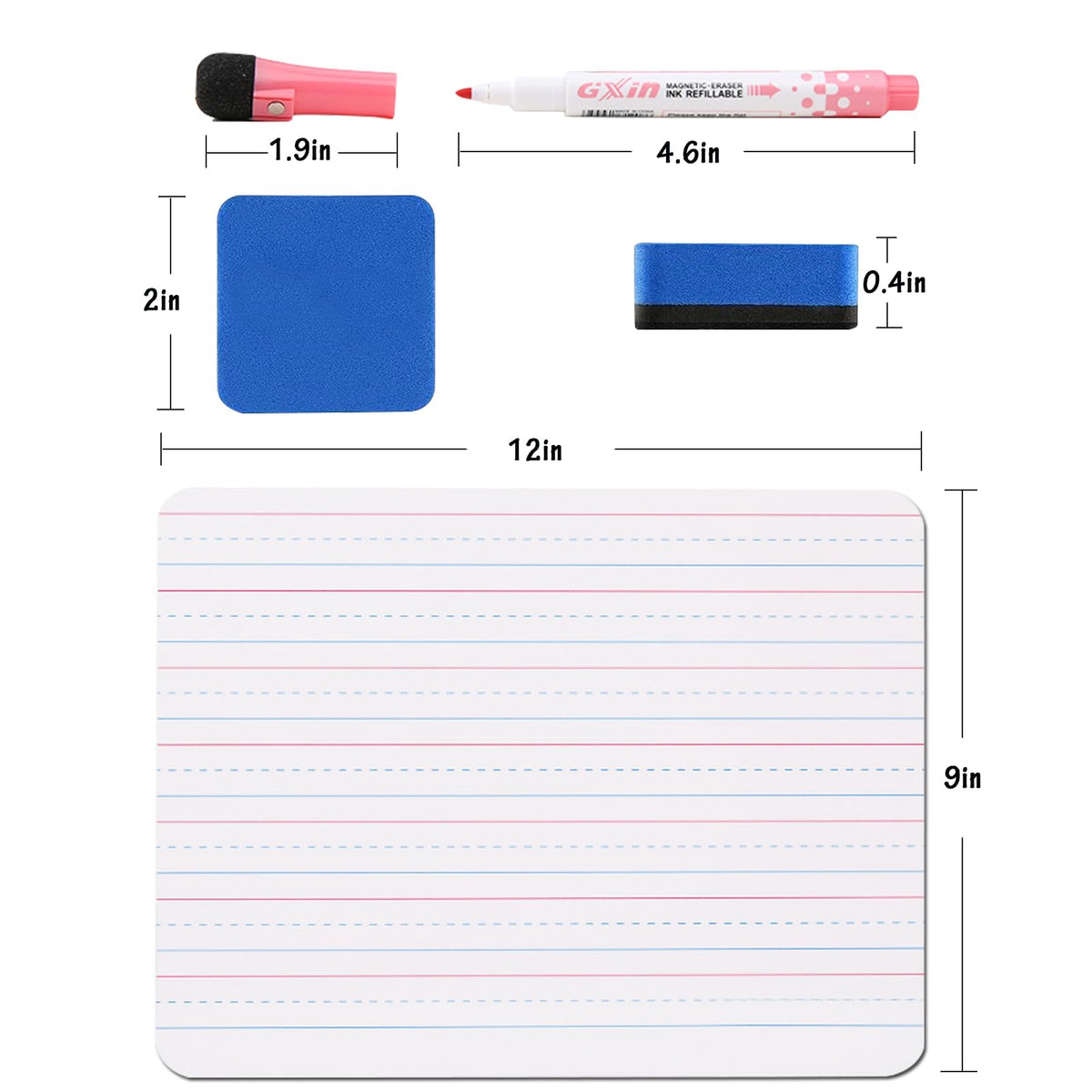 2 Pack 9"x12" Dry Erase Boards Mini Whiteboards with Lines for Kids, Double Sided Small Dry Erase Lapboard, for Students, Education Teacher Classroom, Mini Portable Drawing Learning White Boards