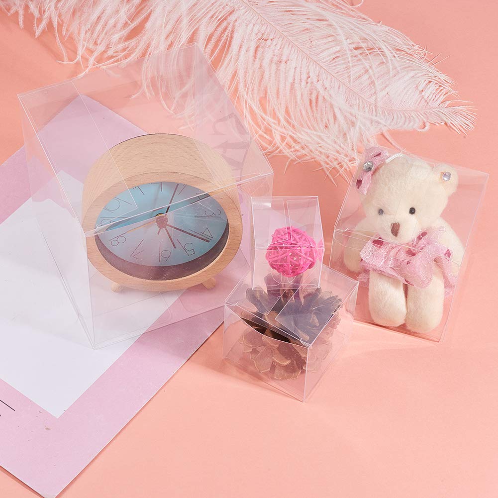 BENECREAT 60PCS 2.4x2.4x2.4 Inches Clear Plastic Favor Box Gift Packing Box for Candy Choclate and Dessert, Wedding Party Treats, Halloween Christmas Festival Gift Packaging