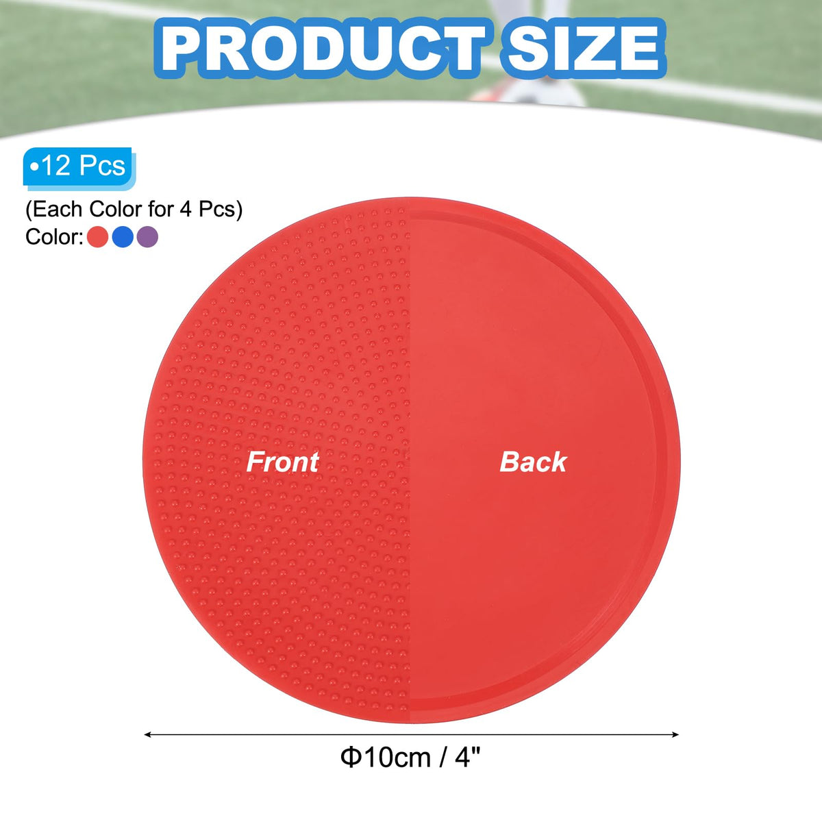 PATIKIL Spot Markers 4 Inch, 12 Pcs Non-Slip Floor Dots Agility Markers Flat Field Cones Poly Dots for Gym PE Speed Training Dance Soccer Basketball Sports, Red/Blue/Purple