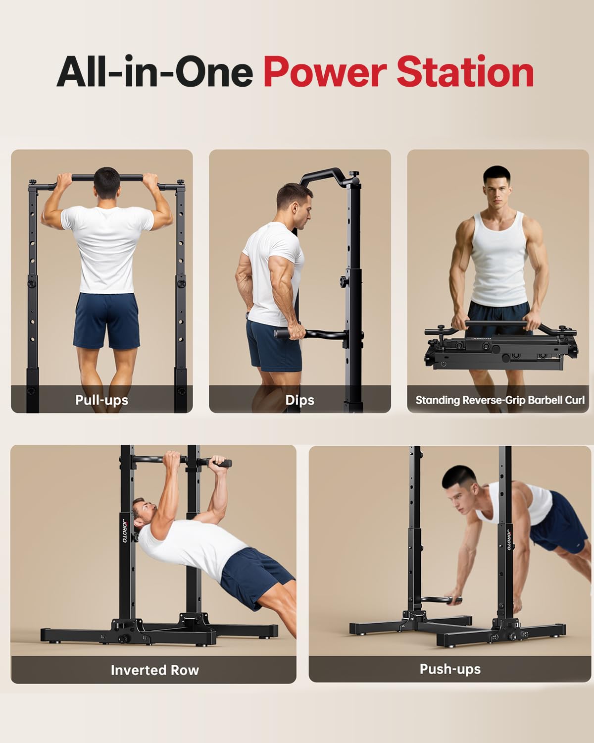 JOROTO Foldable Pull Up Dip Station, Pull Up Bar Free Standing for Home Gym, 450LBS Stable Power Tower, Adjustable Height Multifunction Pull Up Stand, Strength Training Equipment for Men Women