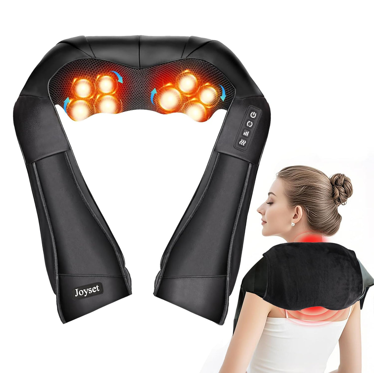 Joyset Shiatsu Neck and Back Massager with Heat,Electric Shoulder Massager for Pain Relief Deep Tissue,3D Kneading Massage with Cloth Cover Easy to Clean Best Gift for Men Women Parents