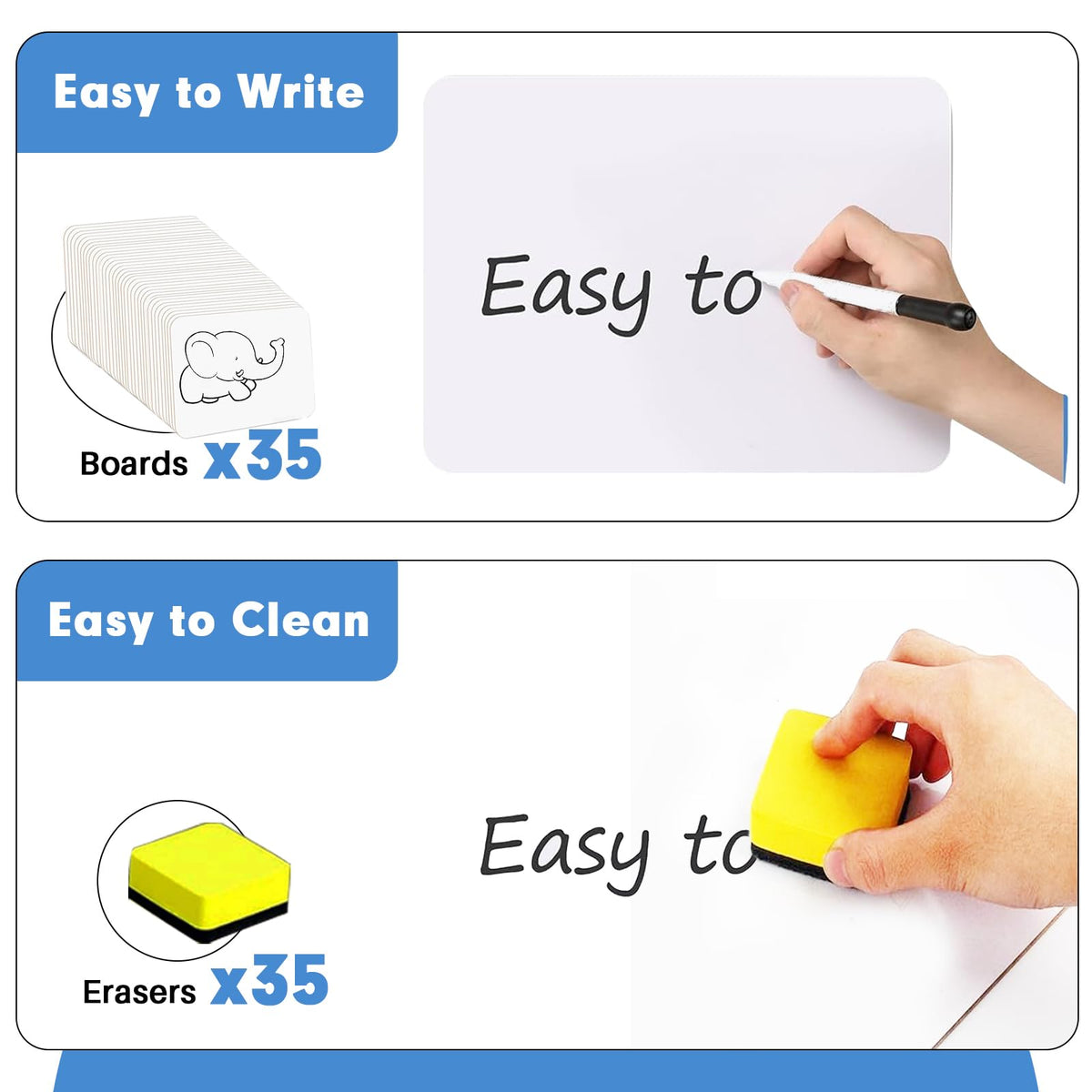 Dry Erase Lapboards, HERKKA 35 Pack Double Sided Small Dry Erase Whiteboards 9 x 12.5 Inch with 35 Erasers, Small Dry Erase Boards for Classroom Teacher Supplies, Personal White Boards for Students