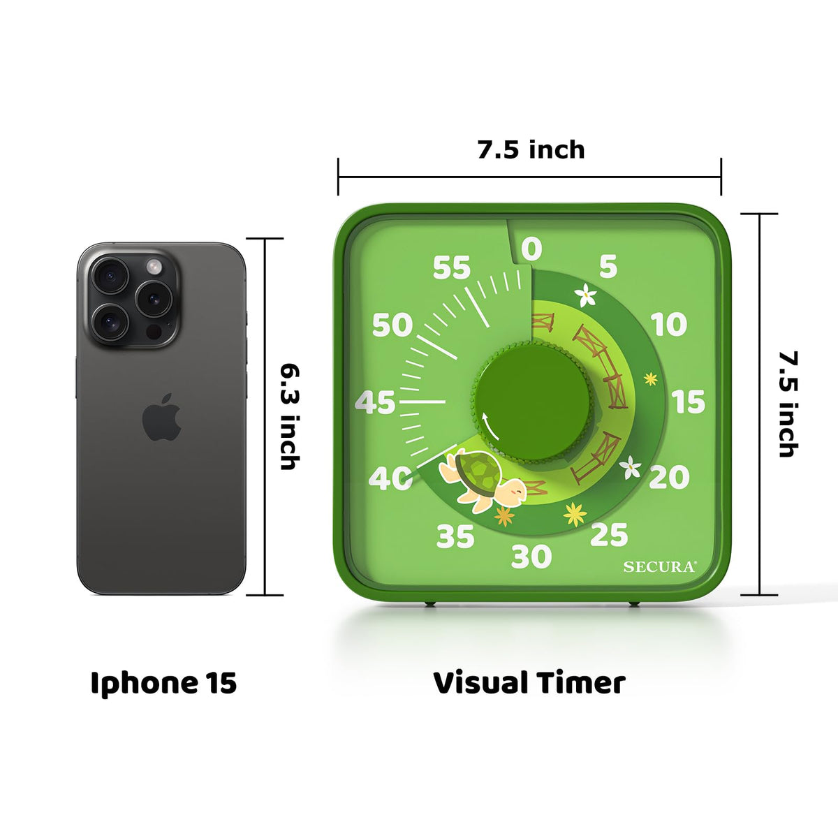 Secura 7.5-Inch Animal Pattern Visual Timer for Kids, 60-Minute Countdown Timer for Classroom or Kitchen, Durable Mechanical Timer Clock with Magnetic Backing (Green)