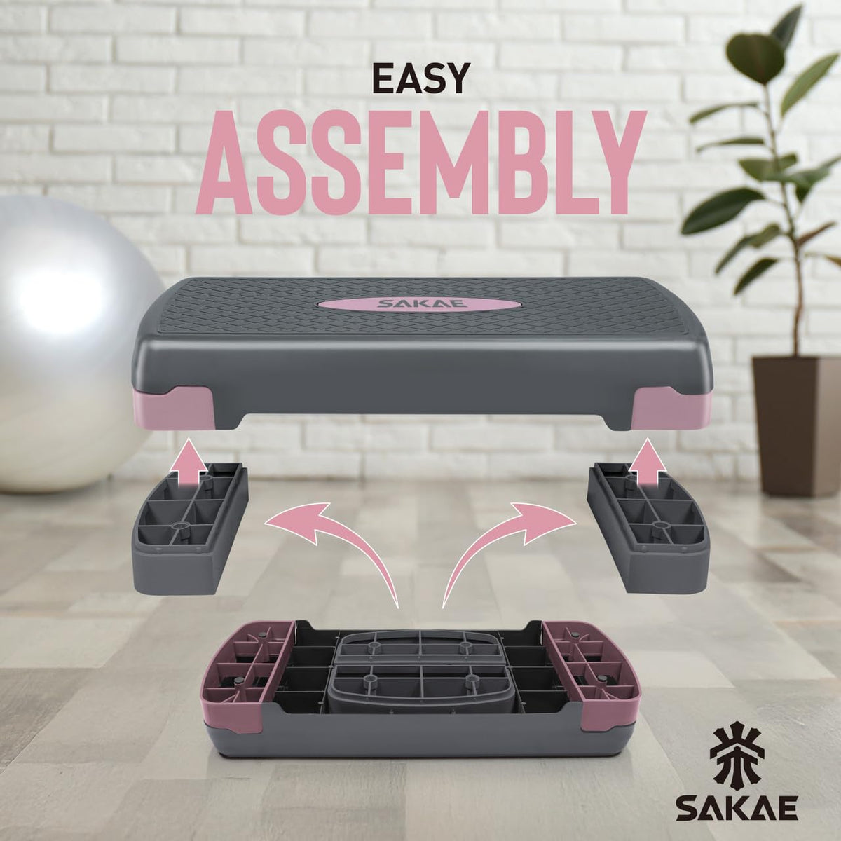 Aerobic Stepper Set with Dumbbells & Measuring Tape, Adjustable Height 2 Level Risers Workout Exercise Step Platform, Pink Grey, the Ultimate Gift for a Joyful Holiday and Merry Christmas