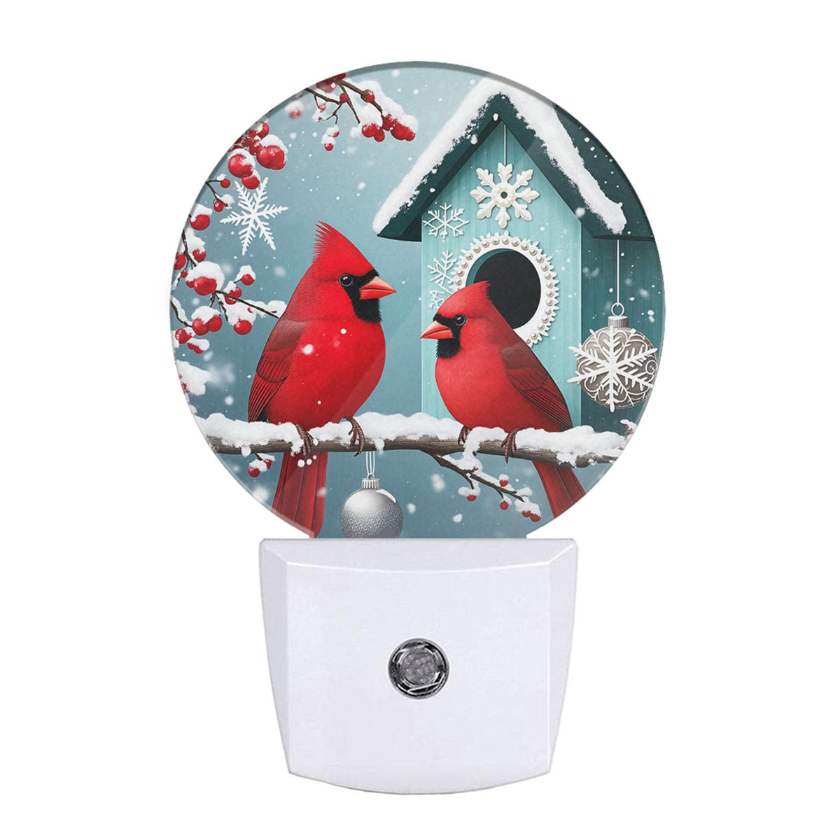 Uanvaha Bird Cardinal Night Light Snowy Tree Red Birds on Branch Winter Plug-in Nightlight Energy Saving 0.5W LED Lighting for Boys Girls Men Women