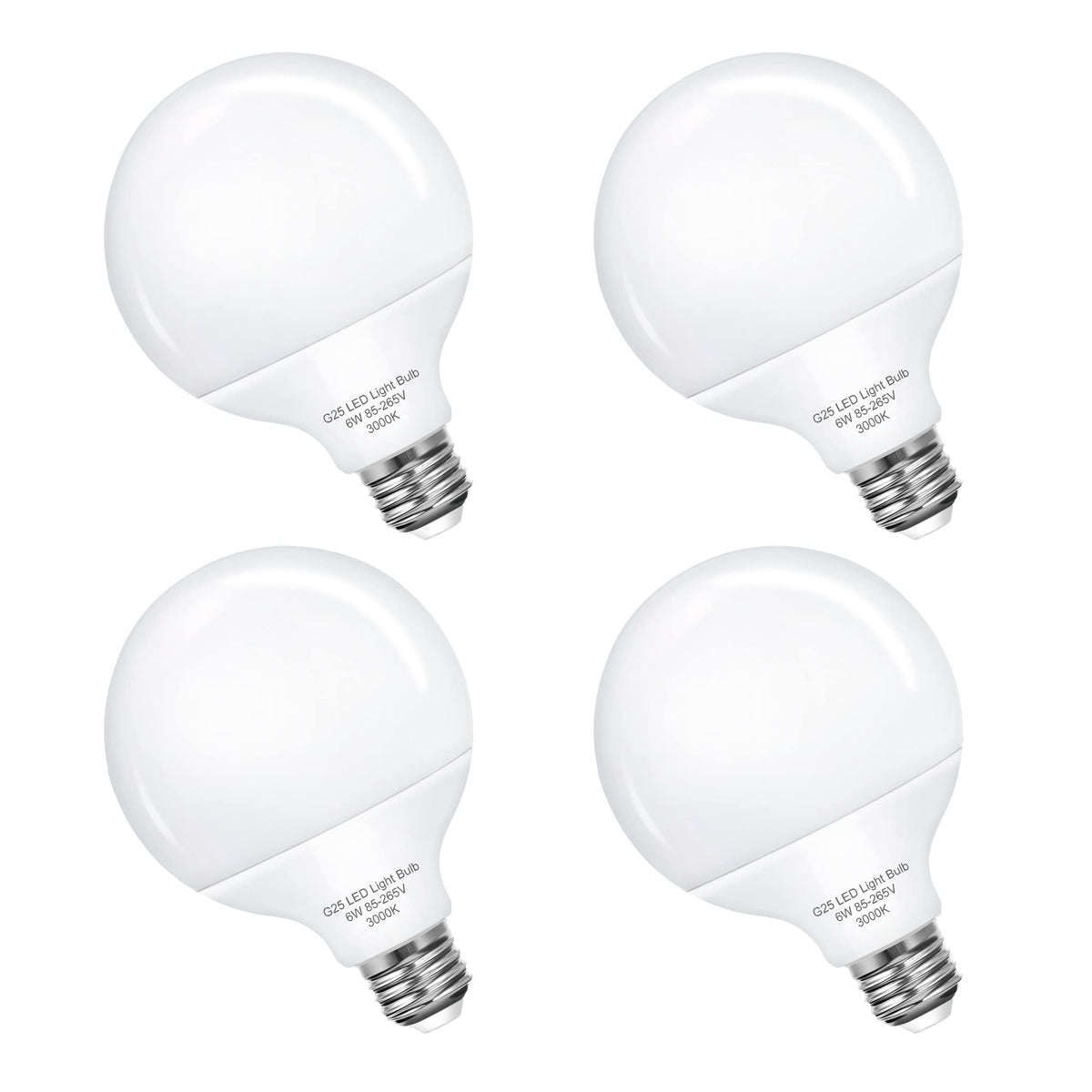 G25 LED Vanity Globe Light Bulb, 60W Equivalent Incandescent Bulbs for Vanity Bathroom Mirror Light Bulb, 3000K Soft White E26 Base Makeup Mirror Lights, Not-Dimmable Christmas Decor Lighting, 4 Pack