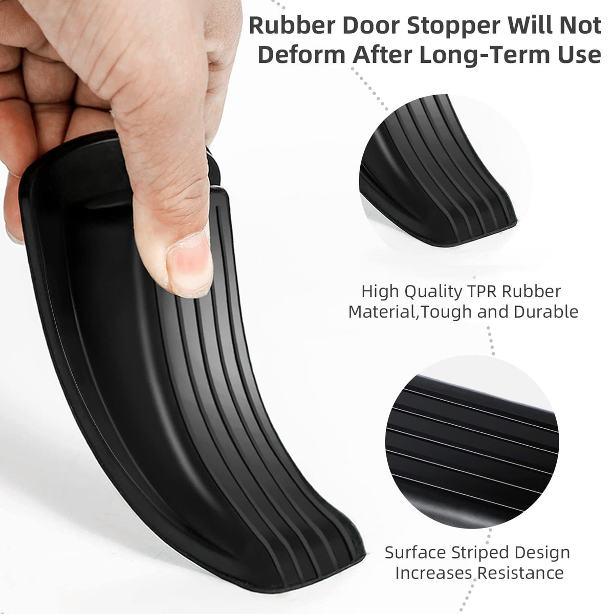 Door Stoppers, 4 Pack Premium Rubber Stoppers Wedge, Stops for Carpet Heavy Duty Door, Bottom of on Tile, Concrete, Carpet, Wooden Floor (Black)