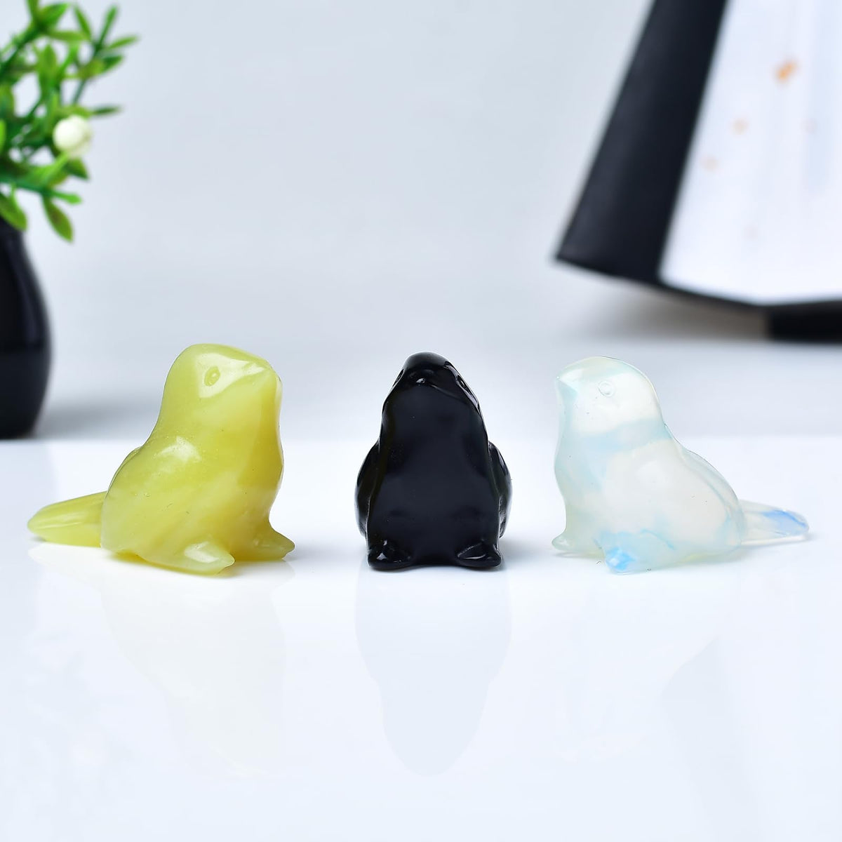 WUYOUSHI 2pcs Crystal Bird Figurines - Obsidian Sculptures Decorative Birds Crystal Animal Statues Home Decor Unique Bird Gifts