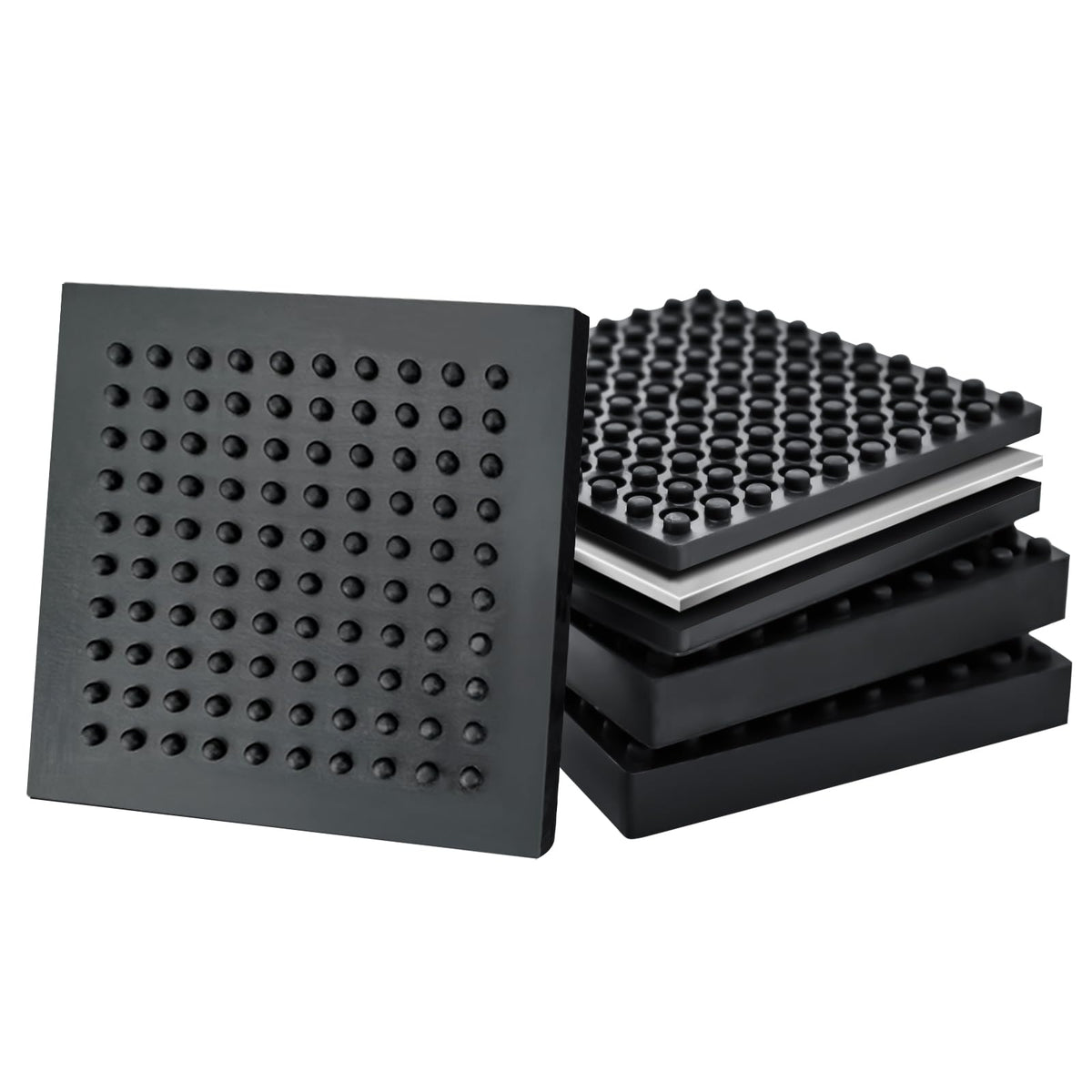 BXI Exercise Equipment Mat Heavy Duty - 4 x 4 x 0.8 Inches 4 Pcs Non Slip Noise Reduction Anti Vibration Treadmill Stationary Bike Mats, Thick Steel Embedded Rubber Pad for Hardwood Floors & Carpet