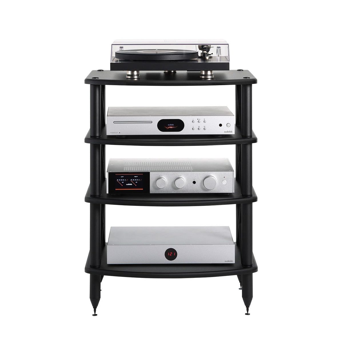 Pangea Audio Vulcan X Four Shelf Audio Rack Media Stand, and Components Cabinet Black