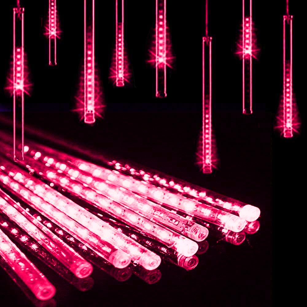Aukora Red Led Halloween Lights Outdoor, Christmas Lights Outside, 8 Tube Snow Falling Rain Icicle String Light for Xmas Tree Party Thanksgiving Day Garden Camp Wedding Decorations, UL Plug