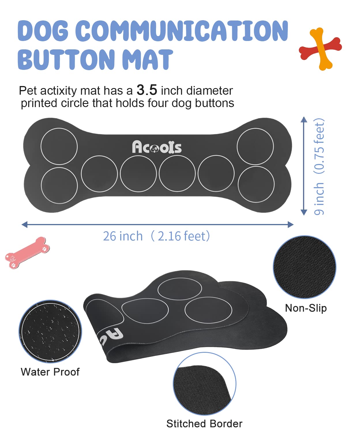 Dog Buttons for Communication, 8 Pcs Dog Talking Button Set, 30s Recordable Voice Pet Buzzer Training Buttons, Speaking Button for Dogs with Waterproof Anti-Slip Dog Button Mat and 48 Scene Stickers