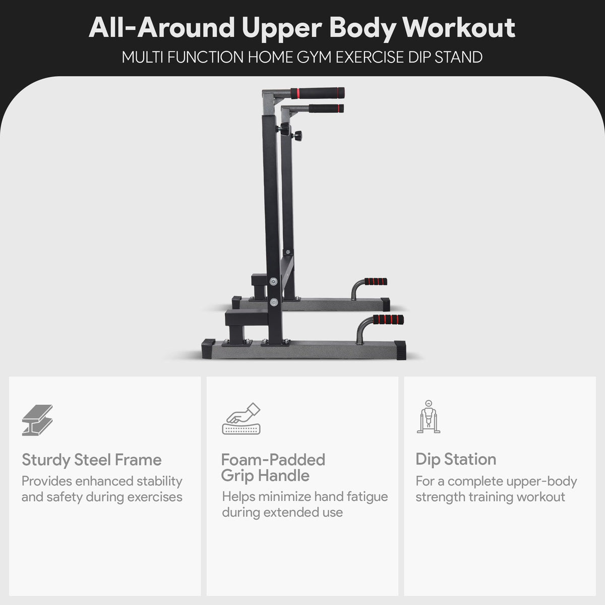 BalanceFrom Multi-Function Dip Stand Dip Station Dip bar with Improved Structure Design, 500-Pound Capacity, Black