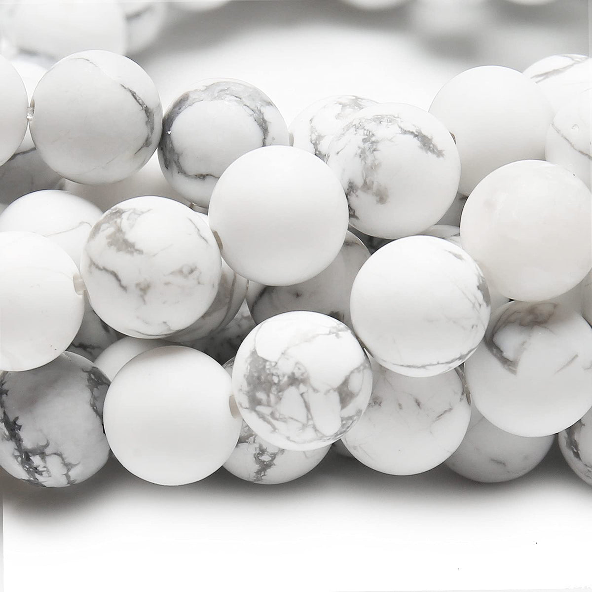 Natural Matte White Turquoise Beads, 8MM Round Frosted Unpolished Loose Gemstone Beads for Bracelet Necklace Jewelry Making, Energy Stone Healing Power with Stretch Beading Cord