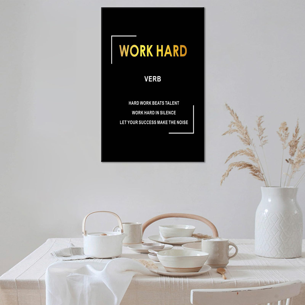 Work Hard Motivational Wall Decor Inspirational Entrepreneur Quotes Picture Poster Artwork Inspiring Themes Painting Prints for Modern Living Room Office Wooden Framed Ready to Hang [12''Wx 18''H]
