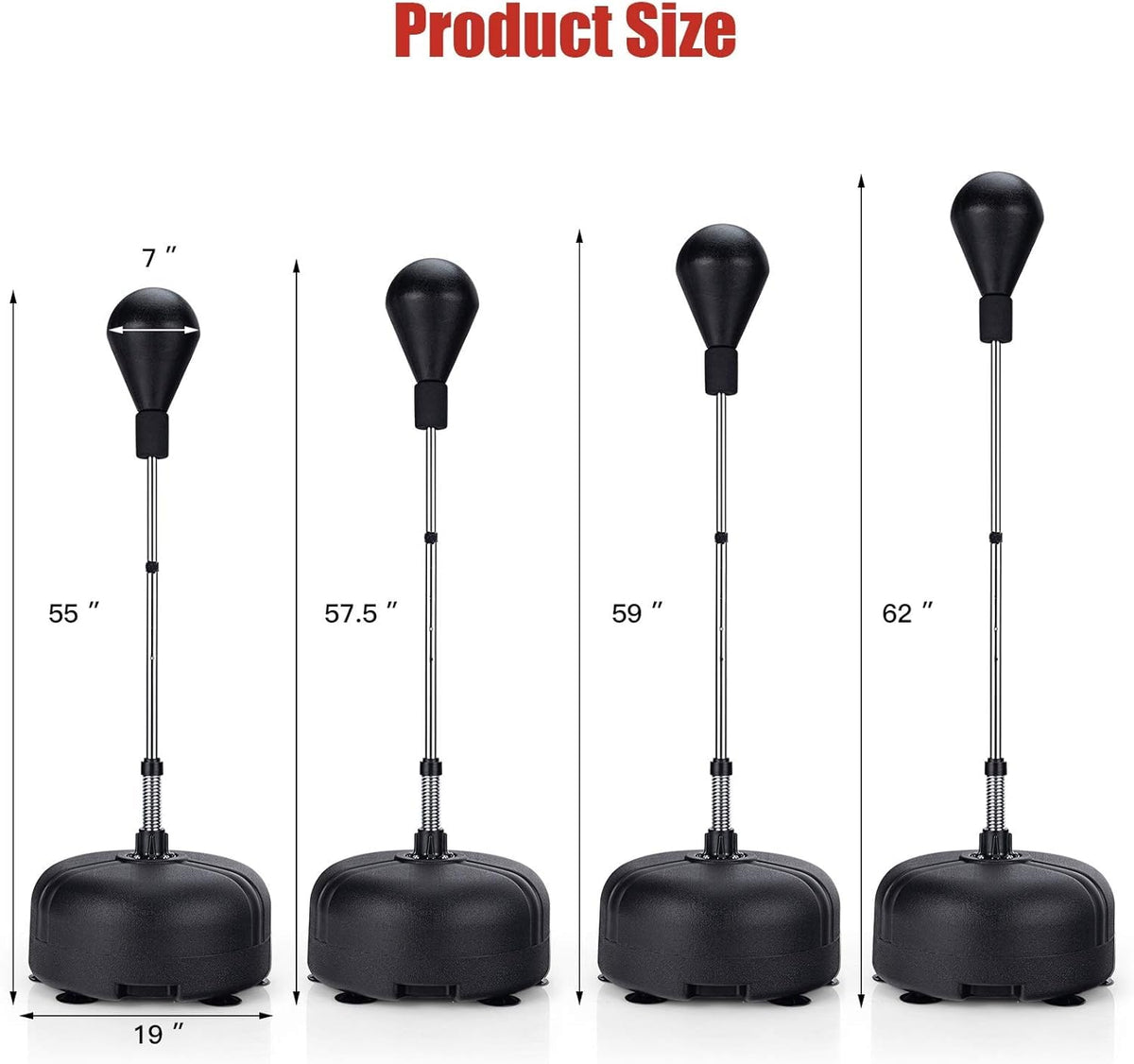 Punching Bag with Stand for Adults, Adjustable Height Free Standing Boxing Reflex Bag, Ideal for MMA Reflex Speed Training, Fitness,Punching and Muscle Building