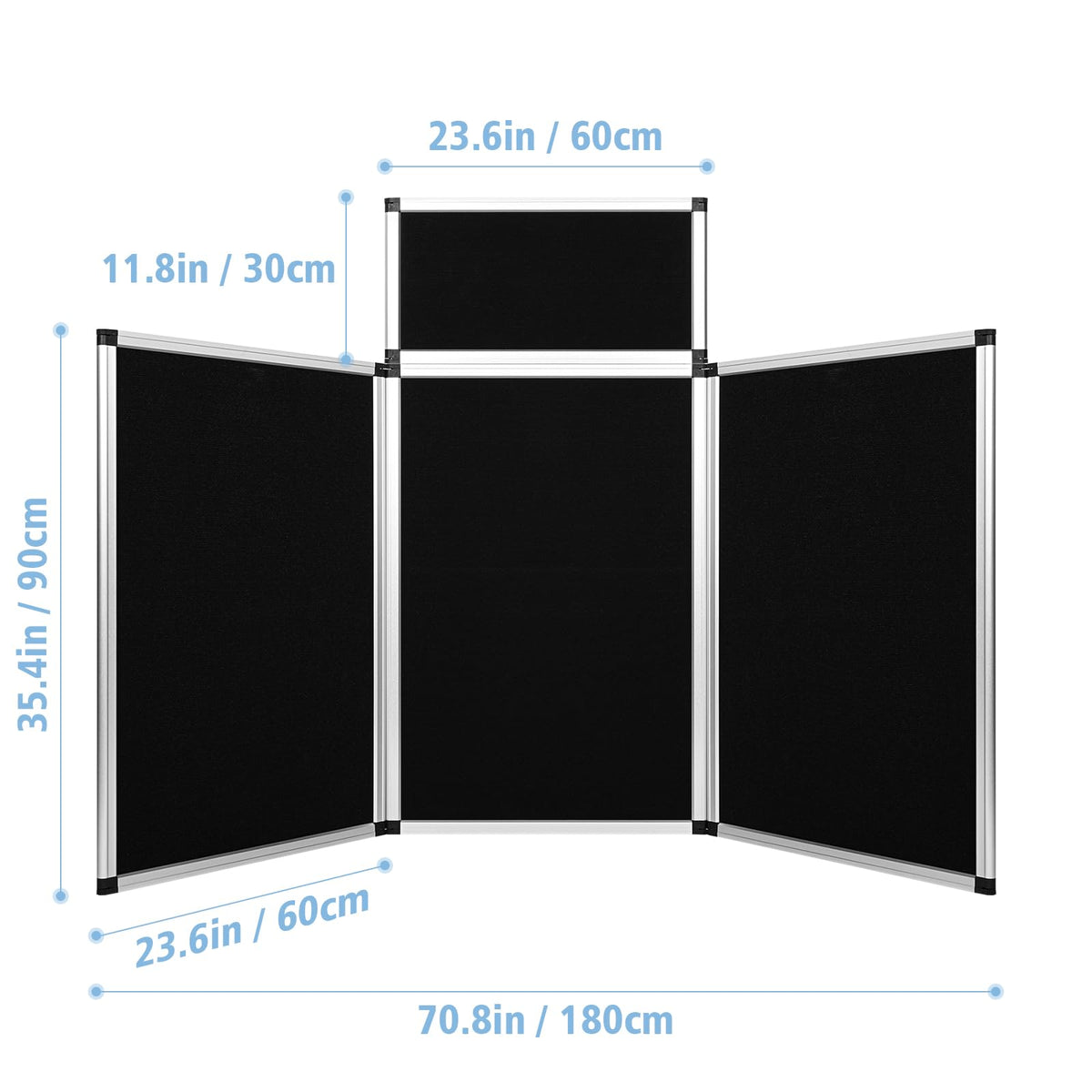 Nisorpa 3+1 Panel Folding Trade Show Presentation Board 70.8“ x 35.4” Trifold Desktop Display Board with Carry Bag Large Metal Frame Tabletop Display 4 Panels-Black