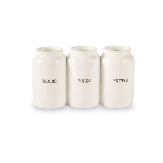Farmhouse Ceramic Triple Utensil Holder