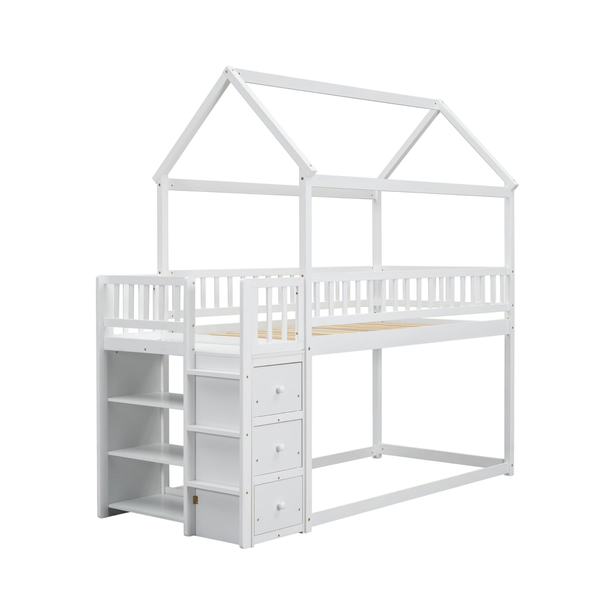 Bellemave Bunk Bed Twin Over Twin, Bunk Bed with Slides and Stairs, House Bunk Bed with roof, Twin bunk Bed for Kids, Teens, Kids bunk beds, White