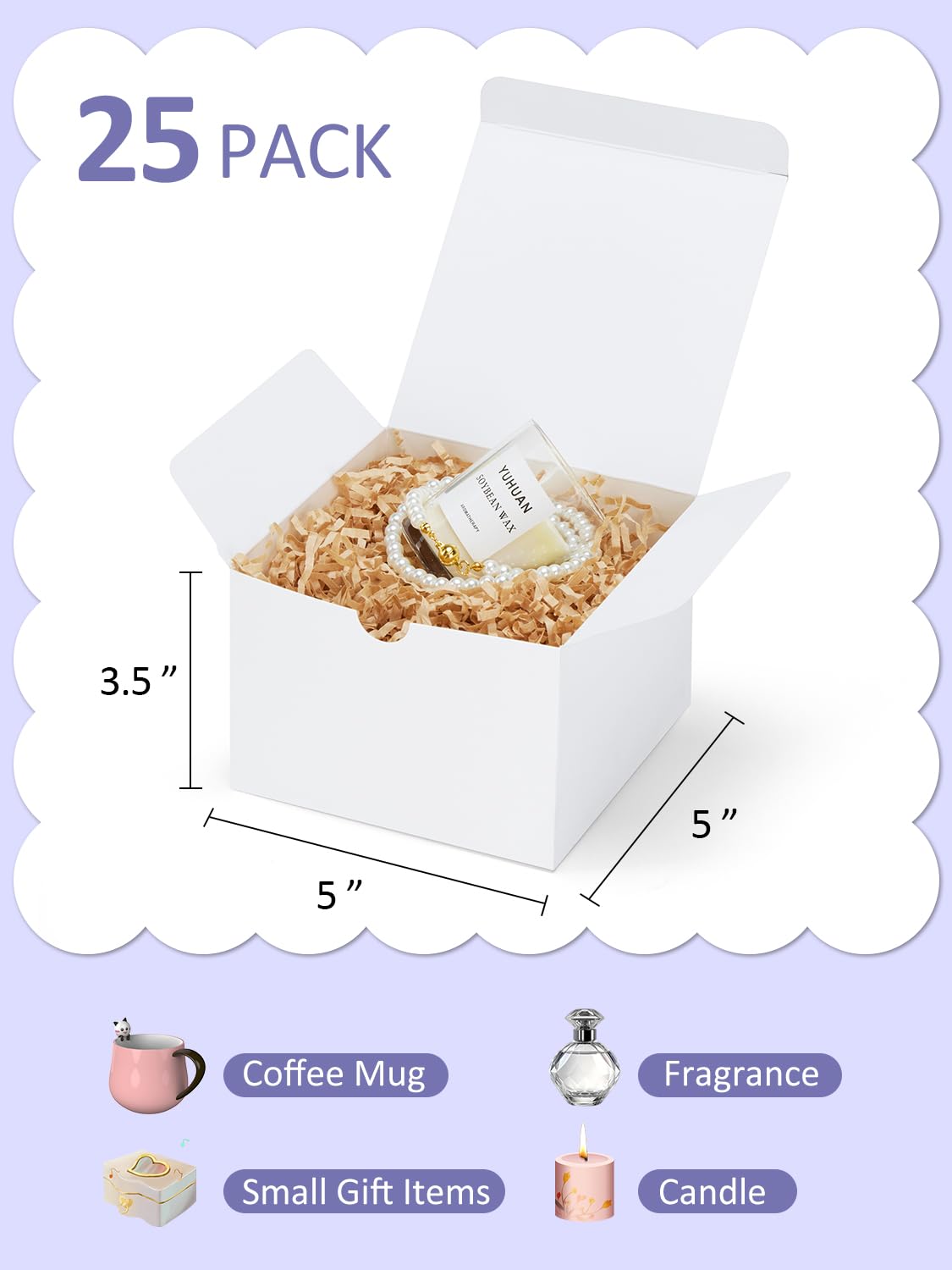 Eupako White Gift Boxes 5x5x3.5 25 Pack Kraft Paper Gift Boxes with Lids for Crafting, Gifts, Wedding, Birthday, Party, Cupcake