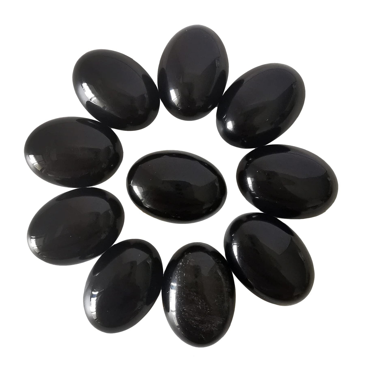 Loveliome 18x13mm Oval Cabochons Flatback Crystal Stone Gemstones Beads for Jewelry Making DIY Pack of 10, Black Obsidian