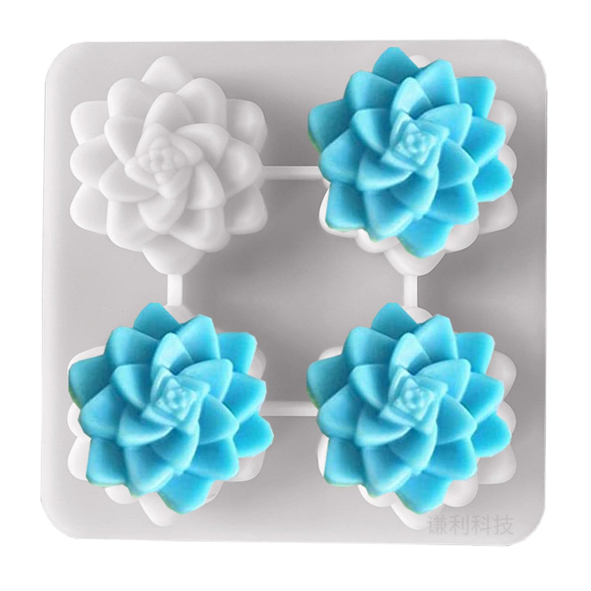 DD-life 2 Pcs 4 Cavity Succulent Plants Flower Silicone Molds,4 Cavities Flower Silicone Soap Molds for Handmade Soap Bath Bombs Candle Cake Decorating Candy Pudding Mousse Birthday Party Moulds