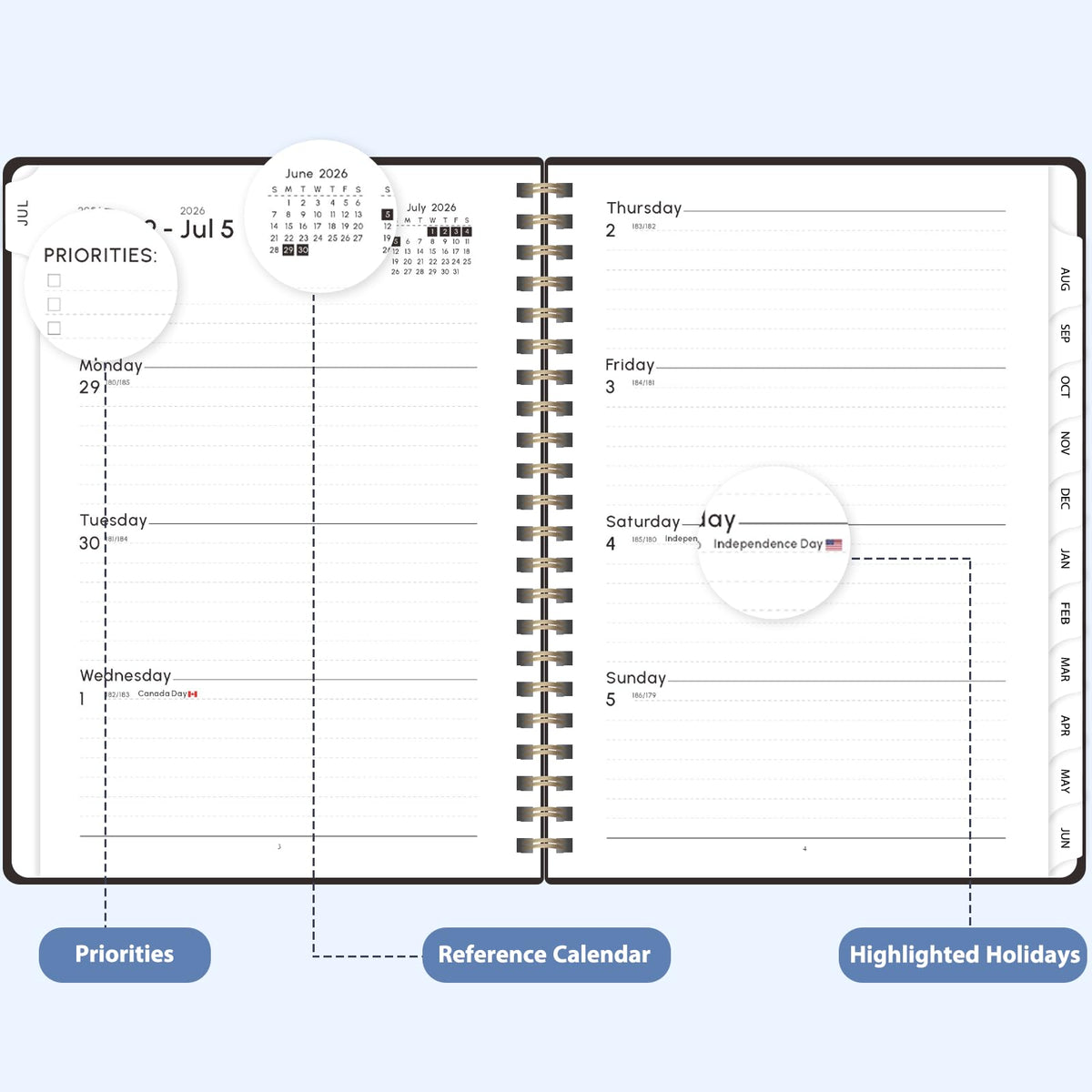 Planner 2026-2027, Weekly and Monthly Academic Planner, July 2026 - June 2027, Hardcover Calendar Agenda Book for School Year Planning, School Supplies for Teacher and Student, A5(6.3'' x 8.5'')