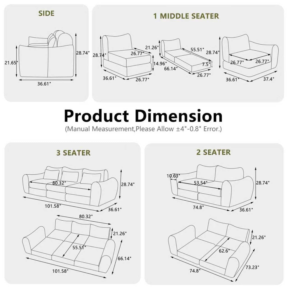 Modular Cloud Sofa, Convertible Folding Sofa Bed, Sectional Cushioned Couch with Flannelette Fabric & High Density Foam, Modern Floor Sofa for Living Room, Bedroom, Apartment, Orange