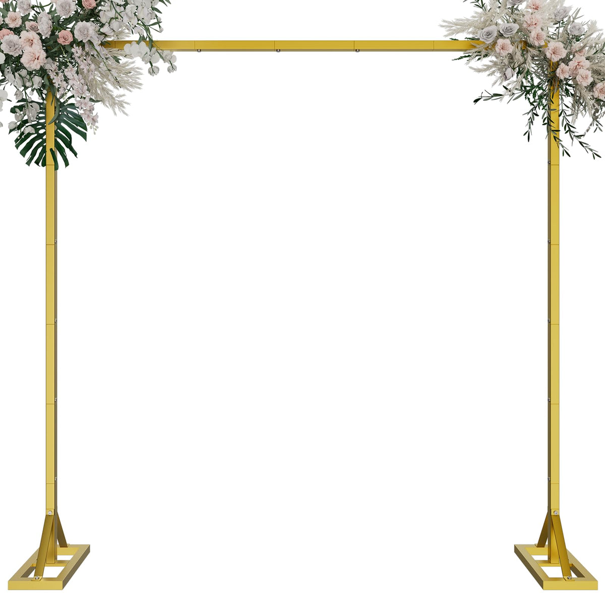 8.2FT Adjustable Backdrop Stand Kit - Square Wedding Arch & Balloon Arch for Photo Booth Background, Baby Shower, Birthday Party Decorations (Portable Frame) (Gold,8.2X 8FT)